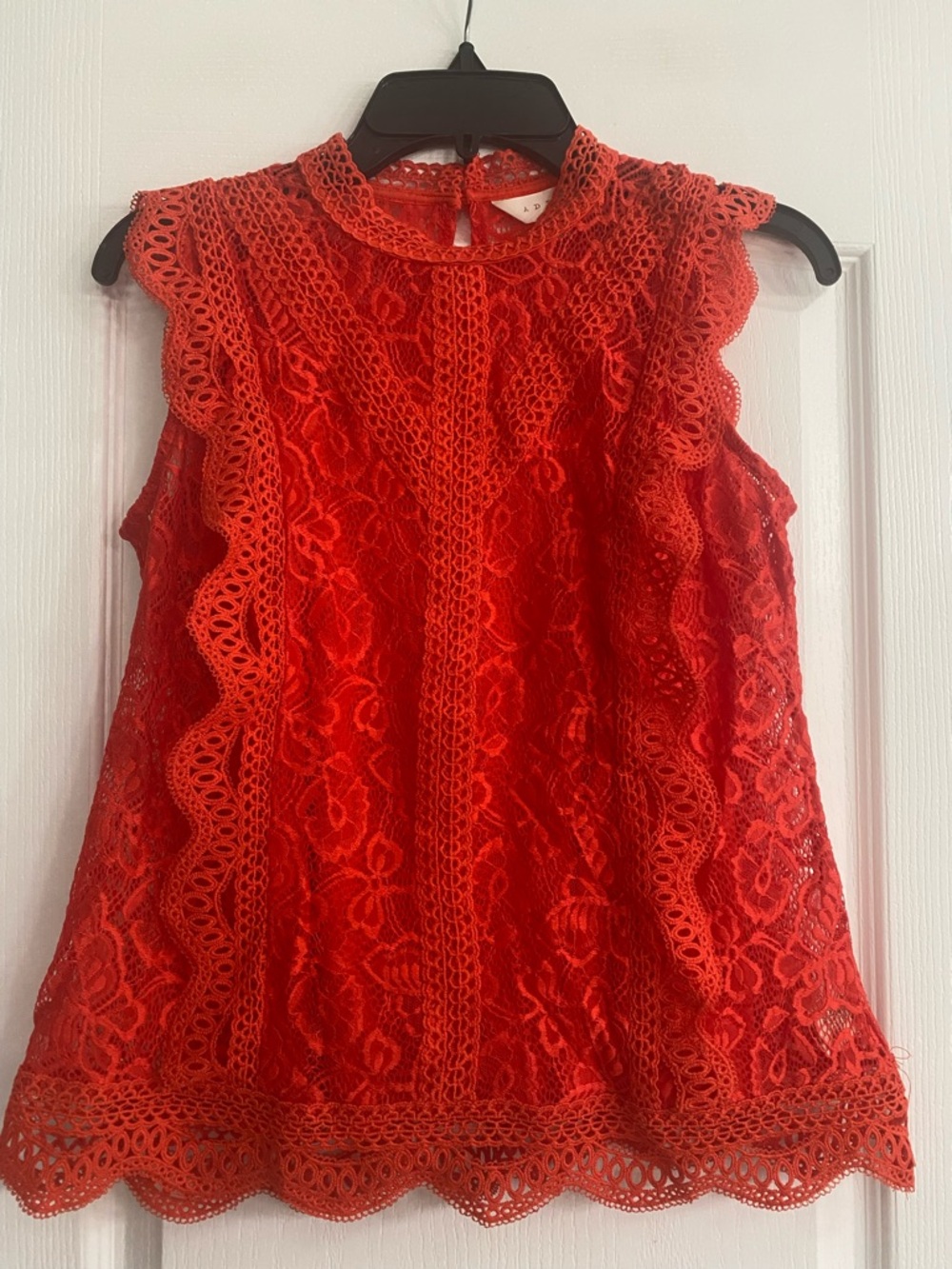 Adiva Red Lace Ruffle Trim Sleeveless Camisole